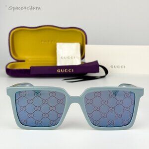 NEW Gucci GG1540S 003 Light Blue Violet Logo Mirrored Men Square Sunglasses